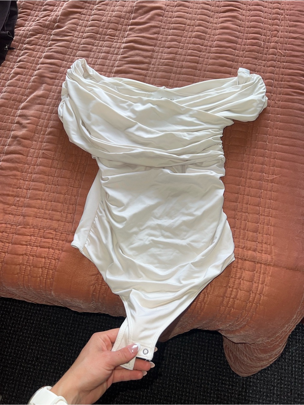 Abercrombie & Fitch White Off-Shoulder Draped Bodysuit